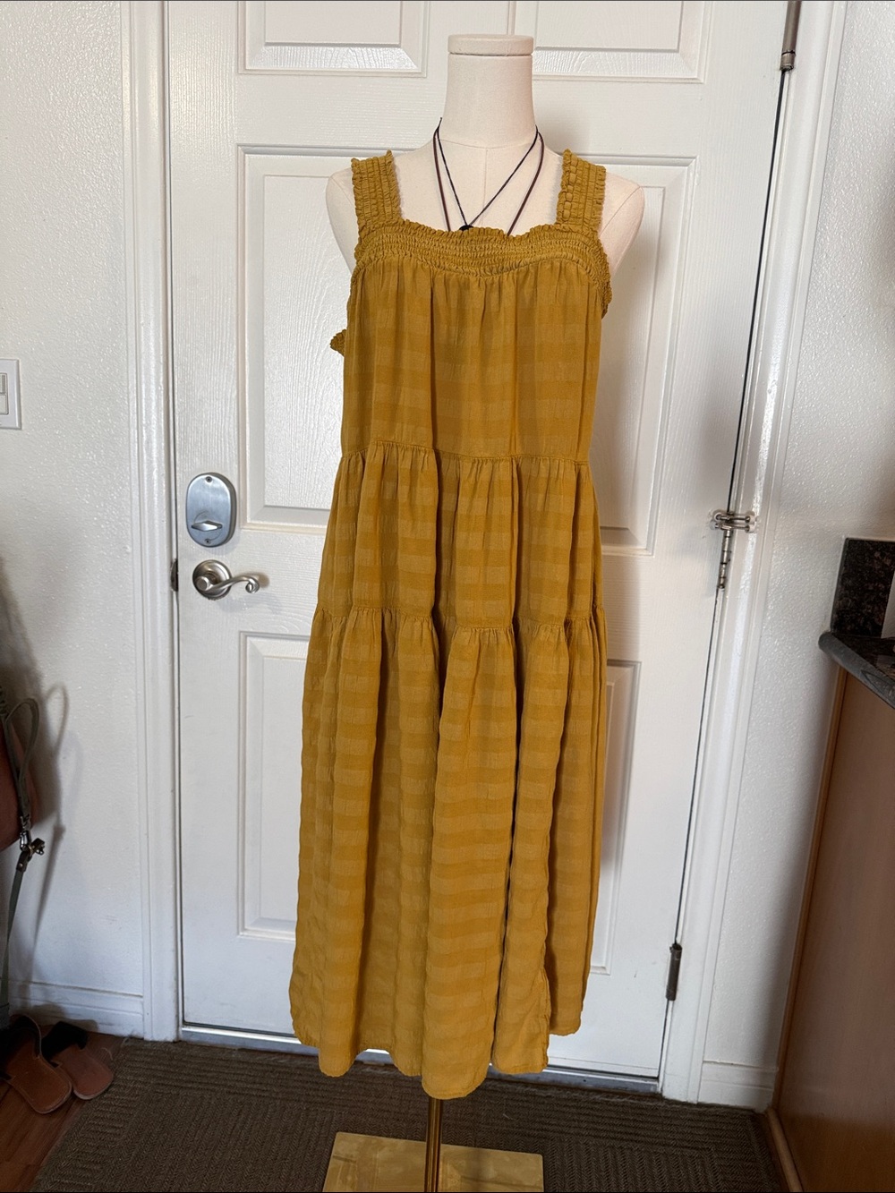 Old Navy Mustard Tiered Midi Sundress
